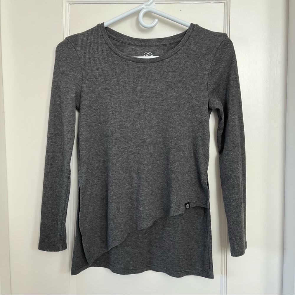 Treasure & Bond Asymmetrical Angled Long Sleeve Tee Crewneck Gray Medium